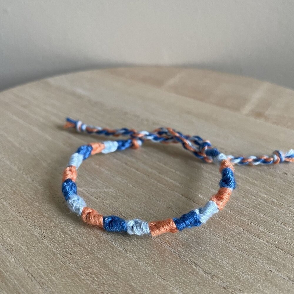Amalie Woven Friendship Bracelet Anklet OS Blue Orange Women Cotton Handmade